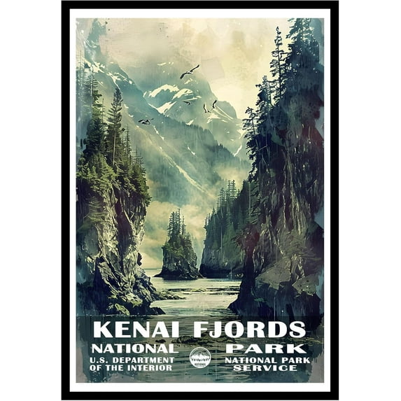 Eastern Print Kenai Fjords National Park Wall Art, National Parks Abstract Nature Landscape Forest Wall Art Pictures For Office Living Room (UNFRAMED), 12x18