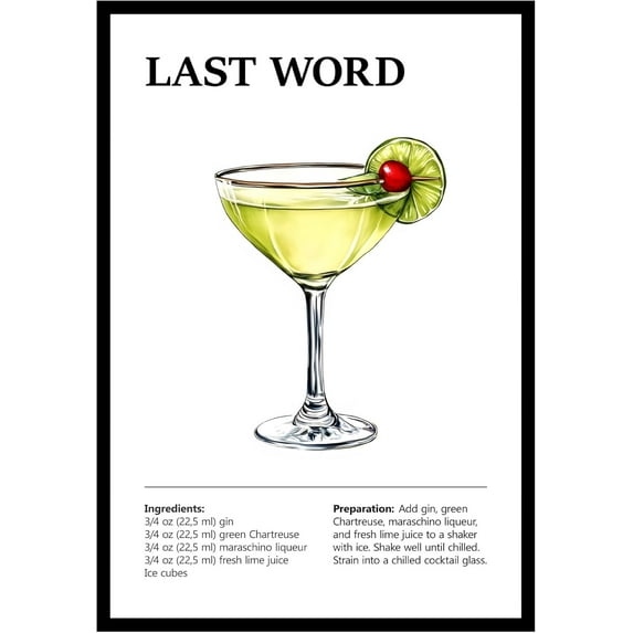 Eastern Print Last Word Wall Art, Colorful Cocktail Wall Art, Bar Trolley Wall Art, Vintage Cocktail Poster, Love of Wine, Love of Cocktails, Colorful Boho Wall Art, Cocktail Poster (UNFRAMED)