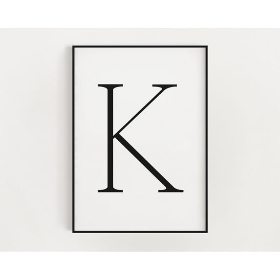 Eastern Print Letter K Poster Monogram Typography Wall Art Minimal Decor, 12x18 UNFRAMED