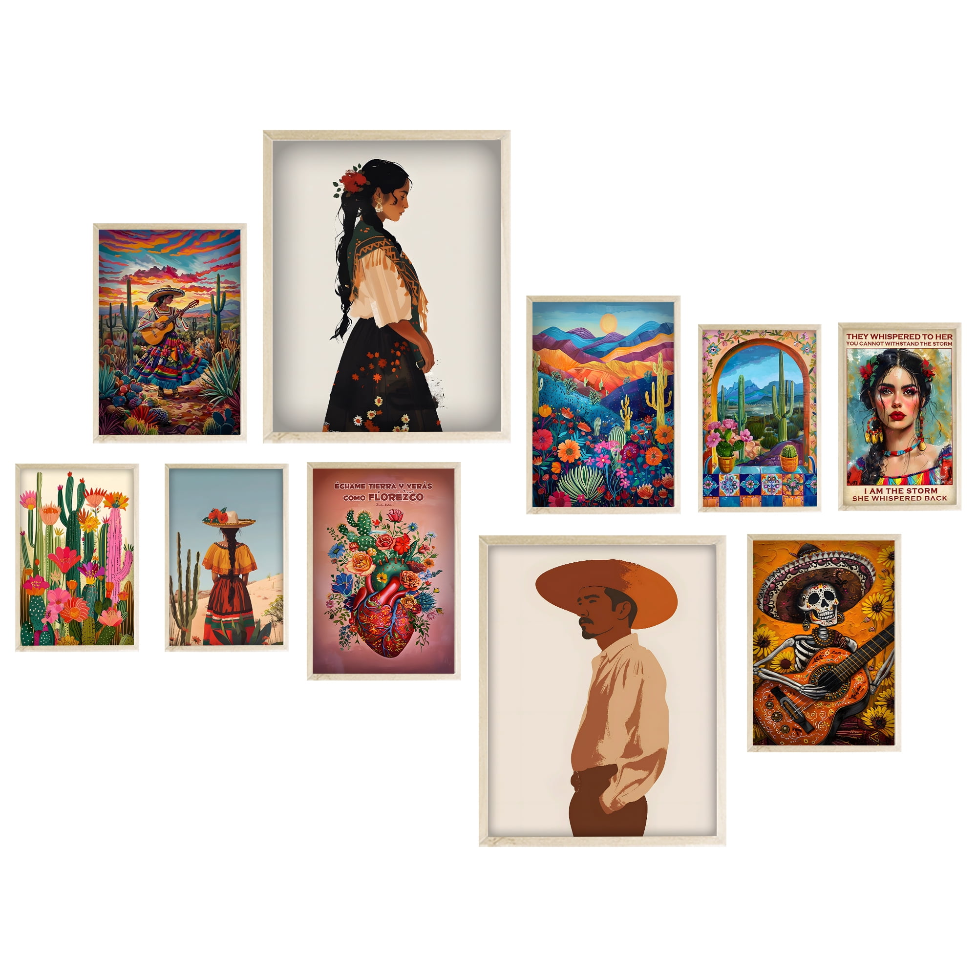 Eastern Print Mexican Artwork, Set of 10 Pcs Southwest Wall Art Cactus ...