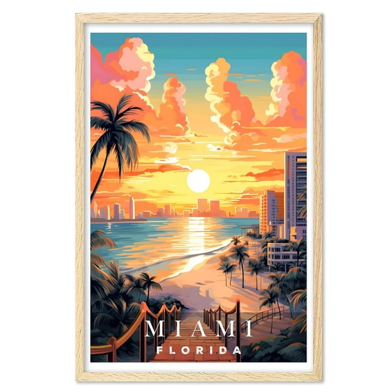 Eastern Print Miami Poster, Florida Poster, Miami Wall Art, Vintage Travel Posters, Travel Wall Art, City Wall Art, Miami Gift, Travel Print, Travel Gift (UNFRAMED), 8x12