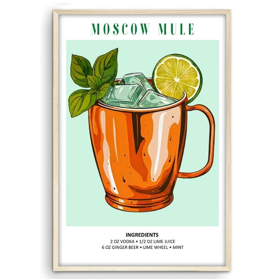 Eastern Print Moscow Mule Cocktail Poster Art, Bar Cart Liquor Poster, Bar Art, Drinks Art Home Decor For Bar, Pub, Kitchen, Club, Cocktail Prints, Bar Posters (UNFRAMED) 8x12, 12x18