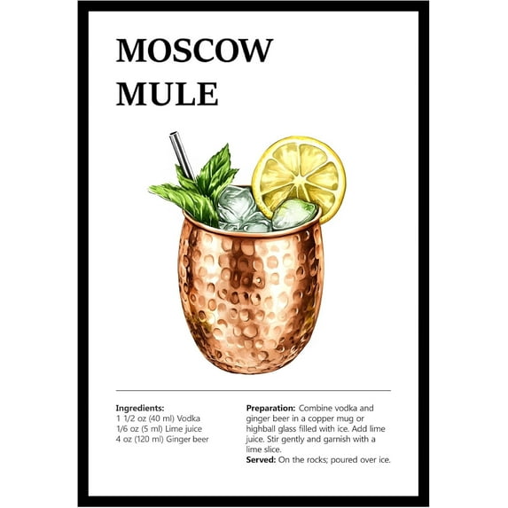 Eastern Print Moscow Mule Wall Art, Colorful Cocktail Wall Art, Bar Trolley Wall Art, Vintage Cocktail Poster, Love of Wine, Love of Cocktails, Colorful Boho Wall Art, Cocktail Poster (UNFRAMED)