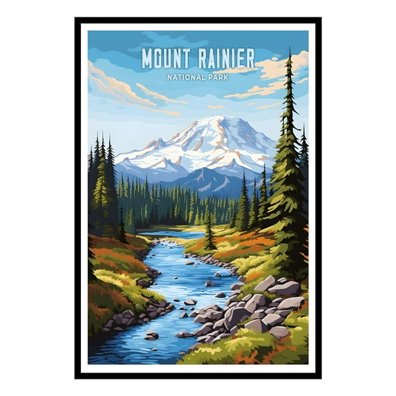 Eastern Print Mount Rainier National Park Poster, Vintage Travel Poster, Abstract Nature Landscape Forest Wall Art Pictures for Bedroom Office Living Room (UNFRAMED), 24x36