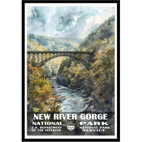 Eastern Print New River Gorge National Park Wall Art, National Parks Abstract Nature Landscape Forest Wall Art Pictures For Office Living Room (UNFRAMED), 8x12