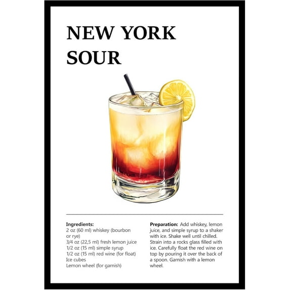 Eastern Print New York Sour Wall Art, Colorful Cocktail Wall Art, Bar Trolley Wall Art, Vintage Cocktail Poster, Love of Wine, Love of Cocktails, Colorful Boho Wall Art, Cocktail Poster (UNFRAMED)