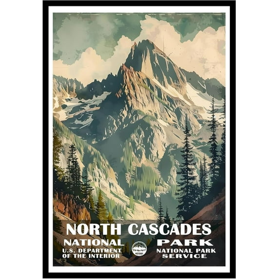 Eastern Print North Cascades National Park Wall Art, National Parks Abstract Nature Landscape Forest Wall Art Pictures For Office Living Room (UNFRAMED), 12x18