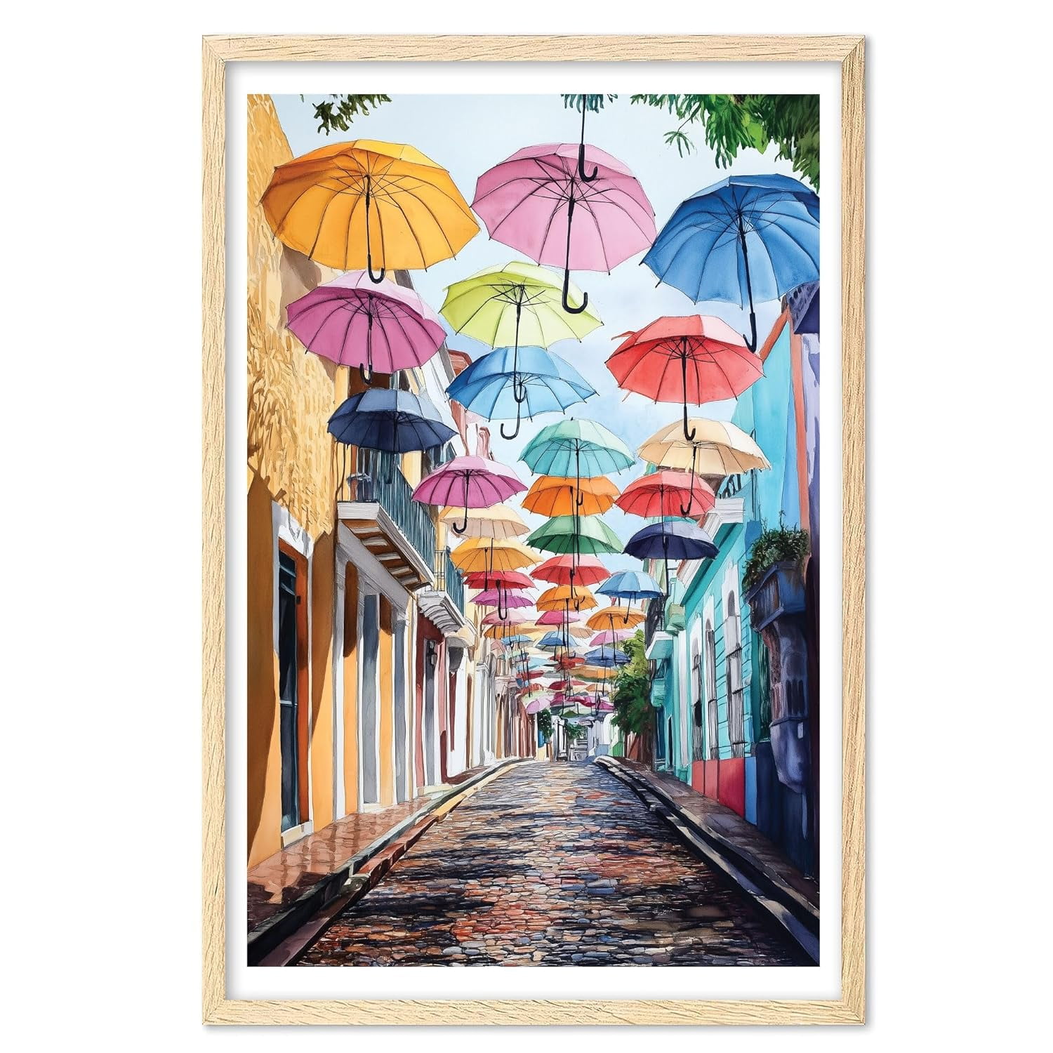 Eastern Print Old San Juan Umbrella Path Watercolor Wall Art, Puerto ...