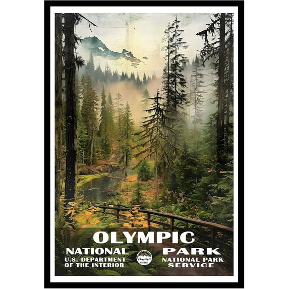 Eastern Print Olympic National Park Wall Art, National Parks Abstract Nature Landscape Forest Wall Art Pictures For Office Living Room (UNFRAMED), 16x20