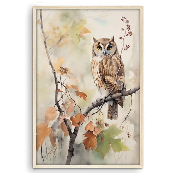 Eastern Print Owl Country Poster Wall Art Decor, Abstract Watercolor Minimal Animal Wall Prints for Nursery Farmhouse, Bedroom Home Office Living Room Classroom Must Have Decoration, UNFRAMED, 18x24