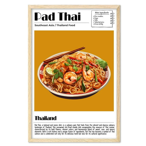 Eastern Print Pad Thai Poster, Food Wall Art, Thailand Food Print, Modern Kitchen Wall Art, Kitchen Poster, Pad Thai Recipe, Kitchen Posters Wall Decor (Unframed), 16x24
