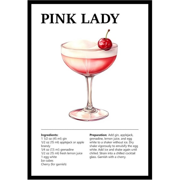 Eastern Print Pink Lady Wall Art, Colorful Cocktail Wall Art, Bar Trolley Wall Art, Vintage Cocktail Poster, Love of Wine, Love of Cocktails, Colorful Boho Wall Art, Cocktail Poster (UNFRAMED)