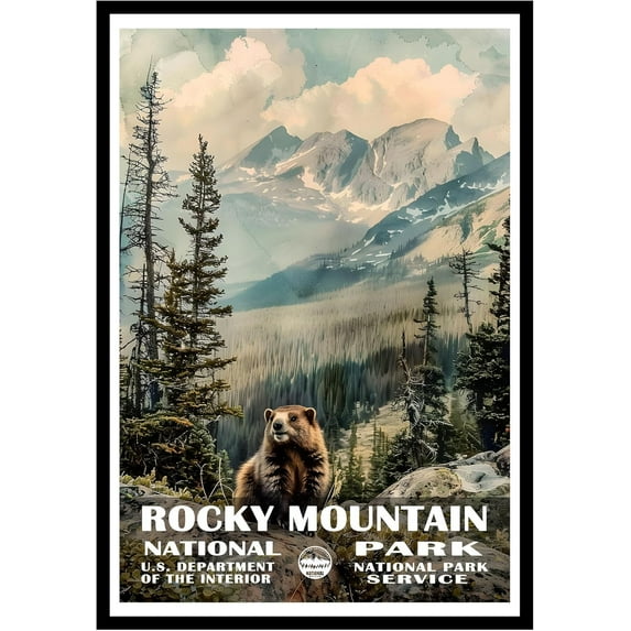 Eastern Print Rocky Mountain National Park Wall Art, National Parks Abstract Nature Landscape Forest Wall Art Pictures For Office Living Room (UNFRAMED), 11x14