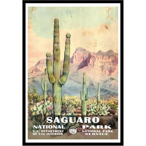 Eastern Print Saguaro National Park Wall Art, National Parks Abstract Nature Landscape Forest Wall Art Pictures For Office Living Room (UNFRAMED), 8x12