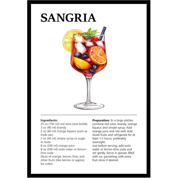 Eastern Print Sangria Wall Art, Colorful Cocktail Wall Art, Bar Trolley Wall Art, Vintage Cocktail Poster, Love of Wine, Love of Cocktails, Colorful Boho Wall Art, Cocktail Poster (UNFRAMED)