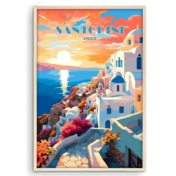 Eastern Print Santorini Poster, Travel Poster, City Prints Wall Decor, Travel Art Prints Decor, Vintage Travel Decor For Bedroom, Living room, Home Office, UNFRAMED 11x14, 20x30