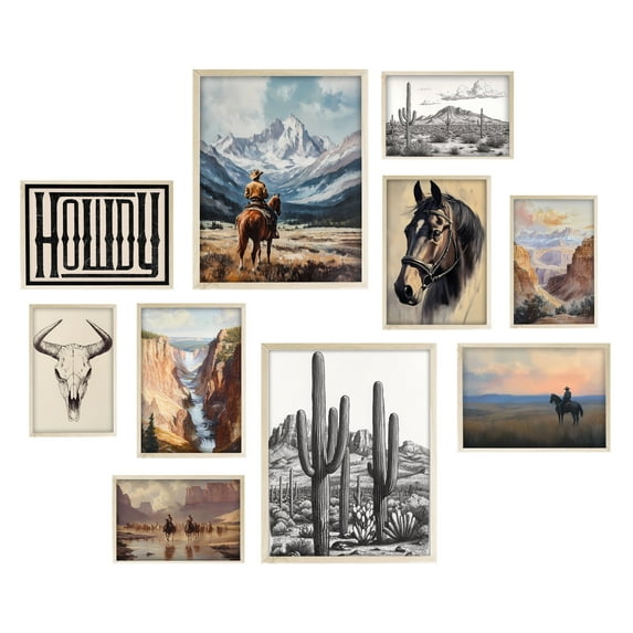 Eastern Print Set 10 PCS Western Decor Vintage Southwestern Wall Art, Cowboy Boho Farmhouse Posters, Ranch Desert Southwest Wall Collage Kit, Posters Decor for Gallery Bedroom Home Office, UNFRAMED