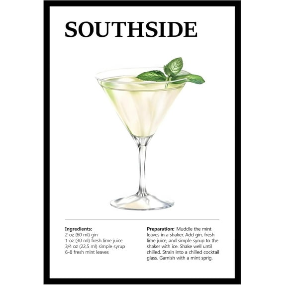 Eastern Print Southside Wall Art, Colorful Cocktail Wall Art, Bar Trolley Wall Art, Vintage Cocktail Poster, Love of Wine, Love of Cocktails, Colorful Boho Wall Art, Cocktail Poster (UNFRAMED)