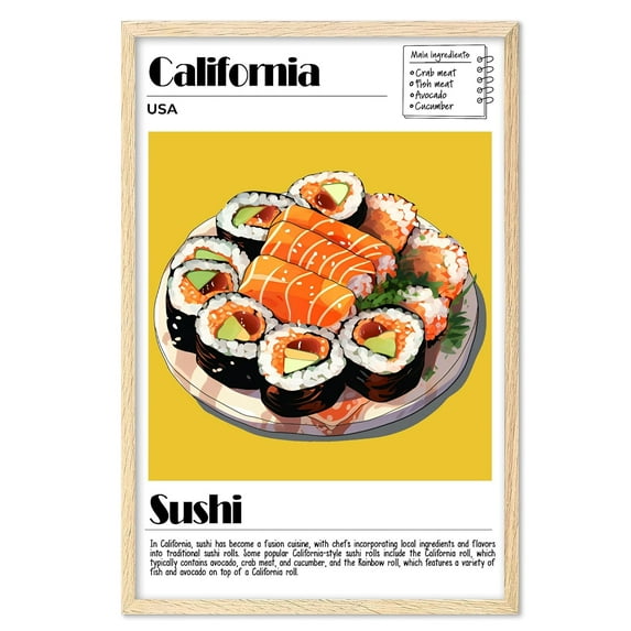 Eastern Print Sushi Poster, Food Wall Art, USA Food Print, Modern Kitchen Wall Art, Kitchen Poster, Sushi Recipe, California, Kitchen Posters Wall Decor (Unframed), 12x18