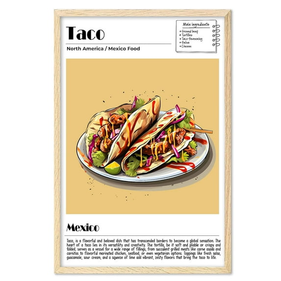 Eastern Print Taco Poster, Food Wall Art, Mexico Food Print, Modern Kitchen Wall Art, Kitchen Poster, Taco Recipe, Kitchen Posters Wall Decor (Unframed), 11x14