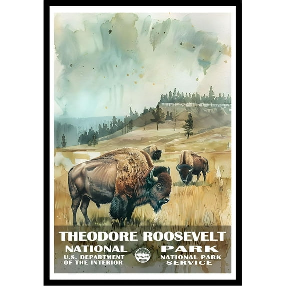 Eastern Print Theodore Roosevelt National Park Wall Art, National Parks Abstract Nature Landscape Forest Wall Art Pictures For Office Living Room (UNFRAMED), 18x24