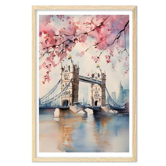 Eastern Print Tower Bridge In Spring Watercolor Art, London Wall Art, England Art Print, London Poster, London Travel Poster, London Decor, Home Decor, Wall Art Bedroom (UNFRAMED)