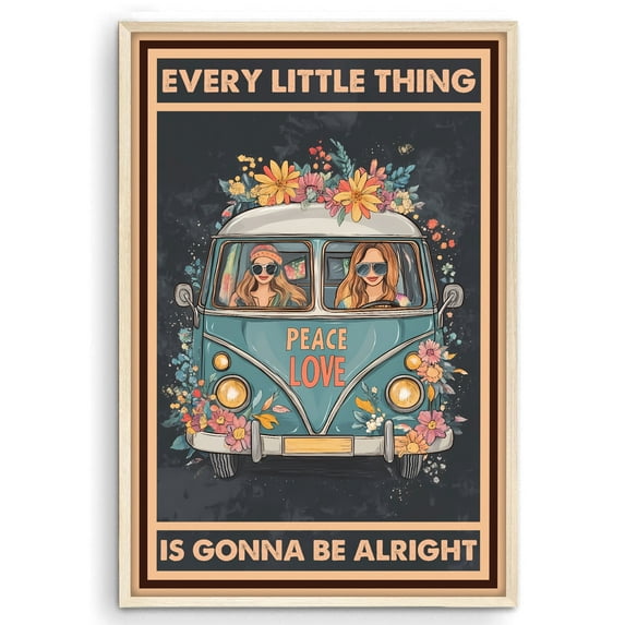 Eastern Print Vintage Hippie Poster, Every Little Thing Is Gonna Be Alright, Retro Boho Art Decor for Home Office, Living Room, Bedroom, Coffee Bar Sign, Peace Love Decorations, UNFRAMED, 16x24