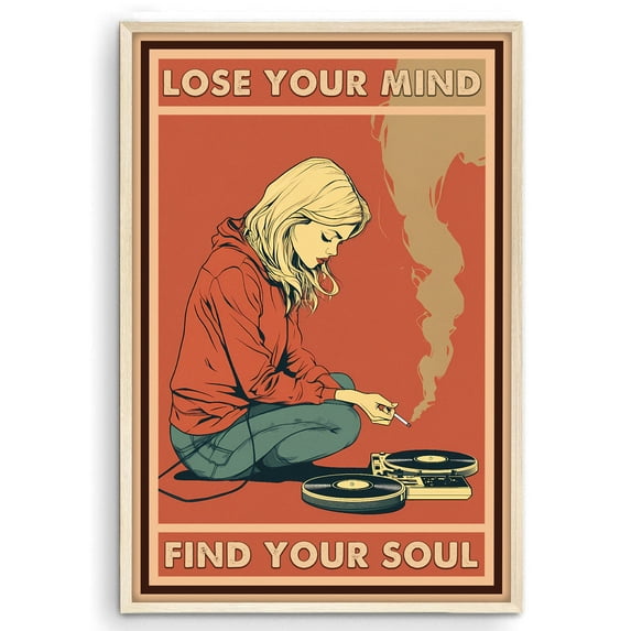 Eastern Print Vintage Lose Your Mind Find Your Soul Art Poster, Inspirational Motivational Art Prints, Wine Abstract Girl Painting Wall Decor for Bedroom, Home, Kitchen, Office, UNFRAME, 18x24