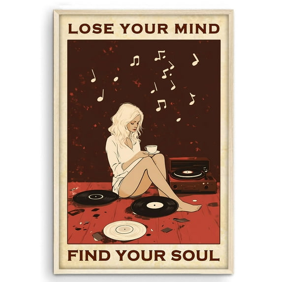 Eastern Print Vintage Music Vynil Inspirational Prints, Lose Your Mind Find Your Soul Art, Mental Health Poster, Abstract Painting Wall Decor for Bedroom, Living Room, Home Office, UNFRAME, 24x36