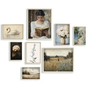 Eastern Print Vintage Wall Art Decor, Set of 8 Moody Antique Botanical Prints, Retro Gallery Poster Set for Living Room, Bedroom, or Office, Unframed