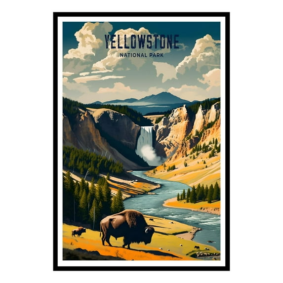 Eastern Print Yellowstone National Park Poster, Vintage Travel Poster, Abstract Nature Landscape Forest Wall Art Pictures for Bedroom Office Living Room (UNFRAMED), 11x14