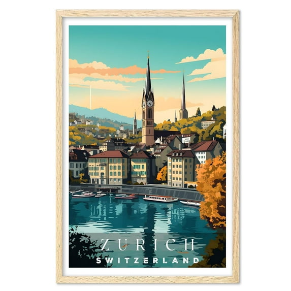 Eastern Print Zurich Poster, Zurich Print, Switzerland Poster, Switzerland Wall Art, Vintage Travel Posters, Travel Print, Travel Gift, Housewarming Gift (UNFRAMED) 18x24