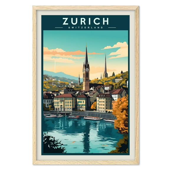 Eastern Print Zurich Poster, Zurich Print, Switzerland Poster, Switzerland Wall Art, Vintage Travel Posters, Travel Print, Travel Gift, Housewarming Gift (UNFRAMED) 12x18