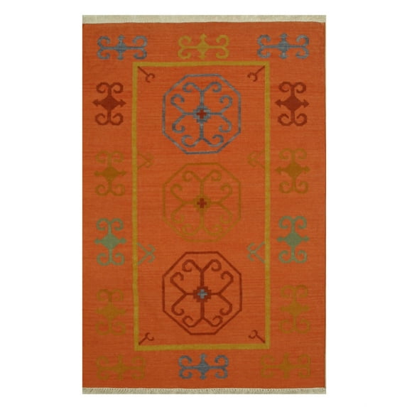Handmade Wool Rust Traditional Oriental Reversible Suzani Kilim Rug