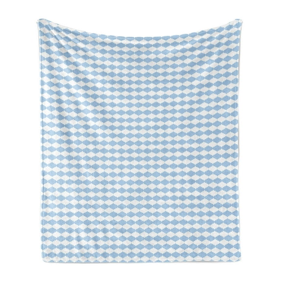 Eastern Soft Flannel Fleece Throw Blanket, Simplistic Pastel Monochrome Pattern with Traditional Motif, Cozy Plush for Indoor and Outdoor Use, 50" x 70", Pale Azure Blue White, by Ambesonne