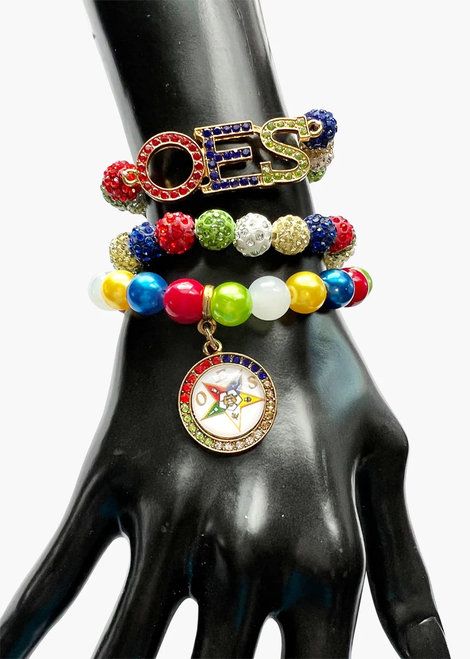 Eastern Star OES Beaded Bling Elastic Charm Bracelet Set Walmart