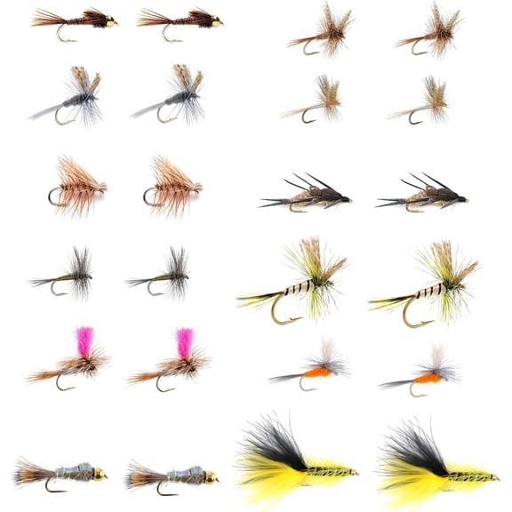 Eastern Trout Fly Assortment - Essential Dry and Nymph Fly Fishing Flies Collection - 2 Dozen Trout Flies with Fly Box