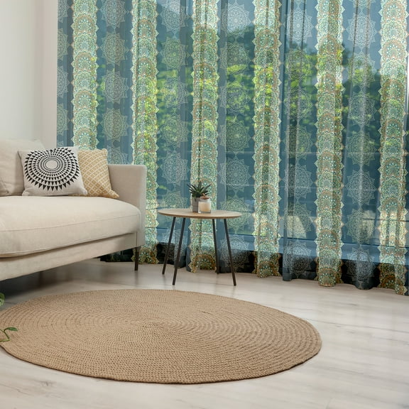 Eastern Tulle Curtains with Rod Pocket, Bohemian Motifs Vertical Borders Moroccan Ottoman Cultures Inspired, Sheer Drape for Wedding Party 2 Panels, 7 Sizes, Multicolor, by Ambesonne