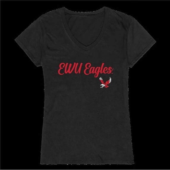 Eastern Washington University Eagles Script Women T-Shirt, Black - Medium