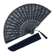 Eastern Wind black lace hand folding fan, wedding fan,Japanese Chinese foldable handheld fan for women