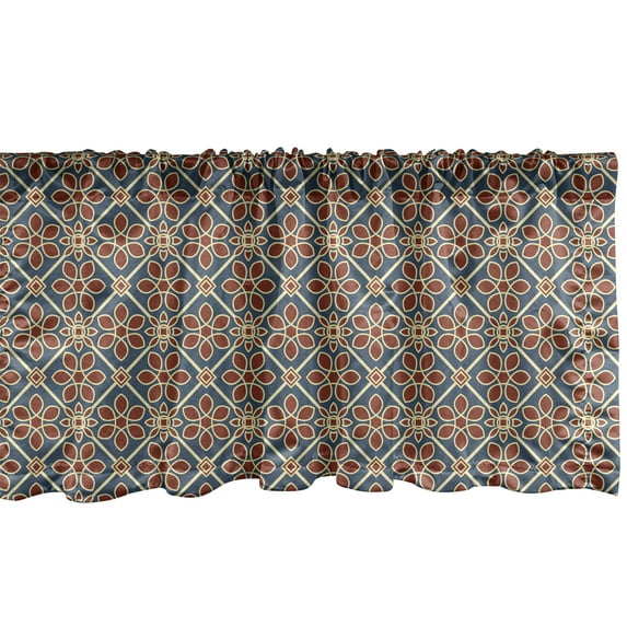 Ambesonne East Valance Pack of 2, Flora Themed Squares, 42"X18", Dark Blue Burgundy