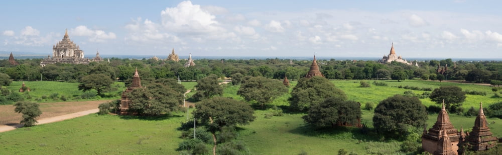 Eastern view of stupas and temples from top of Shwe San Taw temple Thatbyinnyu Temple Ananda Temple Bagan Mandalay Region Myanmar Canvas Art - Panoramic Images (27 x 9)