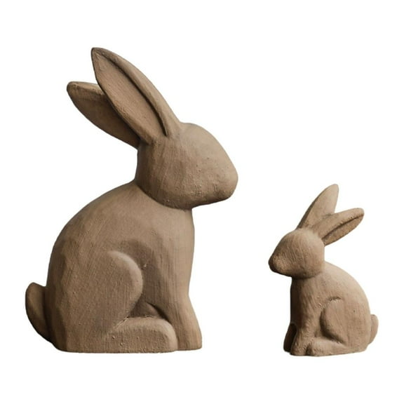 Easters Rabbit Statue Set of 2 Cute Wooden Bunnies Figurines Decors for Living Room or Bedroom Desktop Display Ornaments