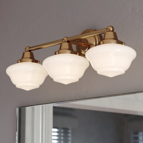 Eastgate 3-Light 23 in. Wide Antique Gold Bathroom Vanity Lighting Fixture, White Frosted Opal Glass
