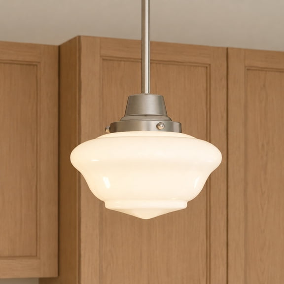 Eastgate 60-Watt 1-Light Satin Nickel Schoolhouse Globe Pendant Light with White Opal Glass Shade