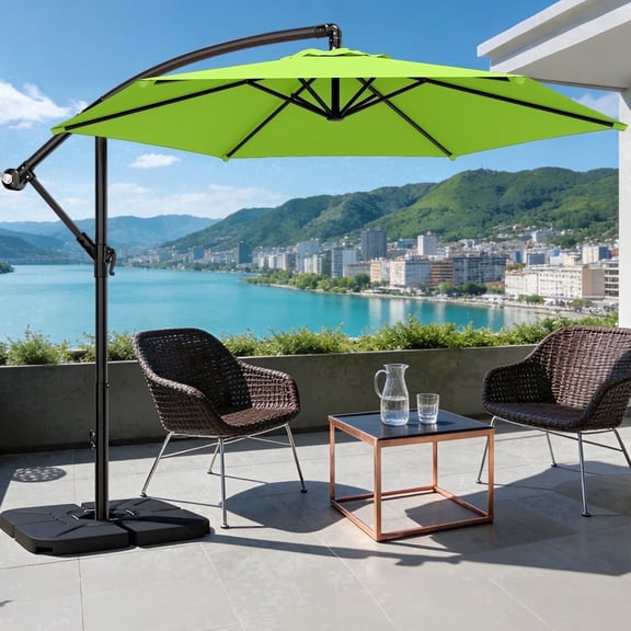 Easthome 10ft Offset Hanging Market Patio Umbrella for Backyard, Poolside, Lawn and Garden w/Easy Tilt Adjustment, Polyester Shade, 6 Ribs - Apple Green