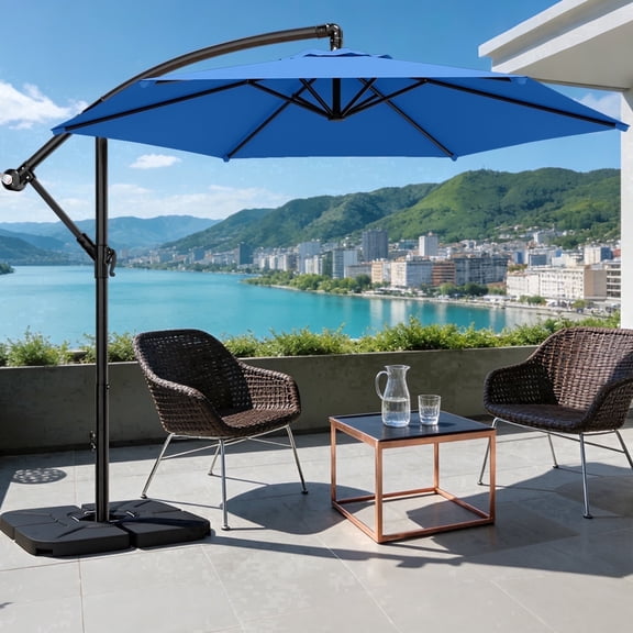 Easthome 10ft Offset Hanging Market Patio Umbrella for Backyard, Poolside, Lawn and Garden w/Easy Tilt Adjustment, Polyester Shade, 6 Ribs - Sapphire Blue