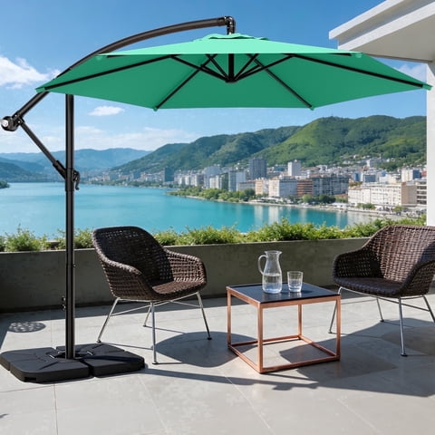 Easthome 10ft Offset Hanging Market Patio Umbrella for Backyard, Poolside, Lawn and Garden w/Easy Tilt Adjustment, Polyester Shade, 6 Ribs - Tiffany Blue