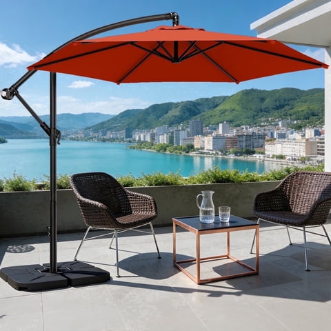 Easthome 10ft Offset Hanging Market Patio Umbrella for Backyard, Poolside, Lawn and Garden w/Easy Tilt Adjustment, Polyester Shade, 6 Ribs - Orange