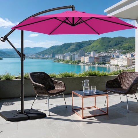 Easthome 10ft Offset Hanging Market Patio Umbrella for Backyard, Poolside, Lawn and Garden w/Easy Tilt Adjustment, Polyester Shade, 6 Ribs - Pink